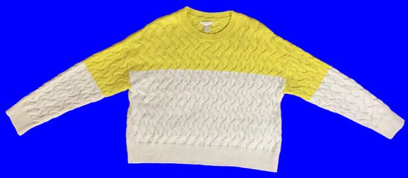Forever 21 Women's Medium Yellow White Cable Knit Sweater