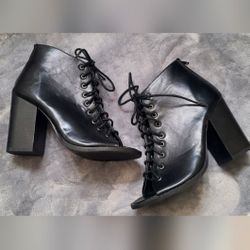 Open Toe Leather Heeled Ankle Boots