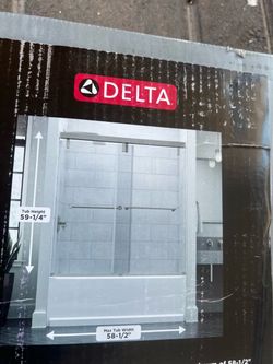 Delta Lyndall Mod 59.9 in. W x 59-1/4 in. H Frameless Soft Close Sliding Shower/ Bathtub Door, Nickel, Clear Glass