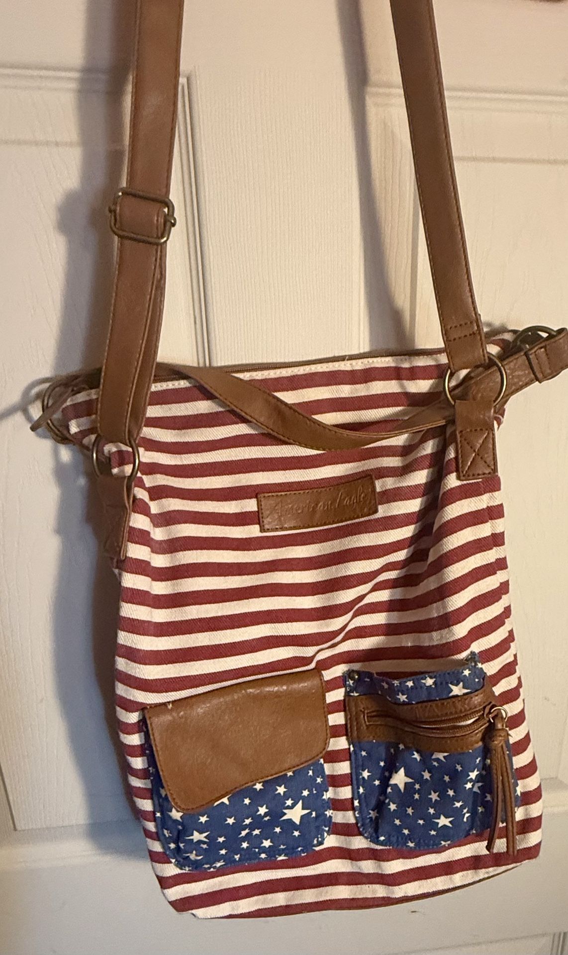 American Eagle Patriotic Red Striped Shoulder Bag