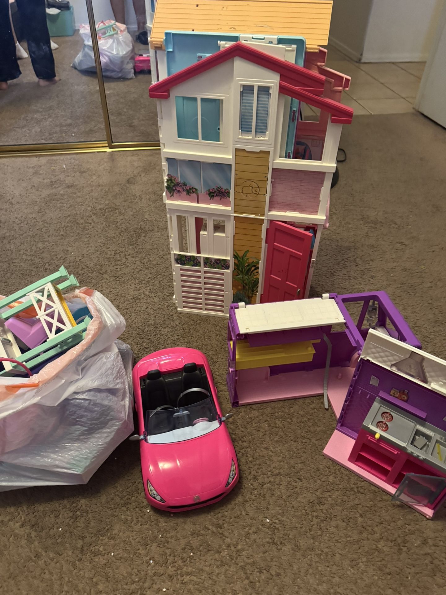 Lot Of Barbie Stuff - Furniture, Barbie Car & Dolls