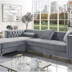 NEW GRAY VELVET SECTIONAL WITH STORAGE ! 107”x71”x29”! MINAS HOME FURNITURE 