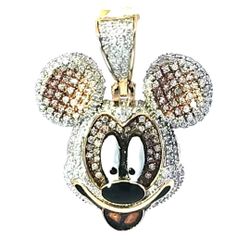 Fashion Mickey Mouse 10K Tri Color 0.86ctw Diamond Pendant