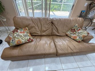 Tan Leather Sofa – Large & Comfortable – Matching Pair Available