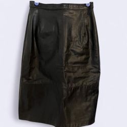 VINTAGE Genuine Leather Skirt Black Sz XS