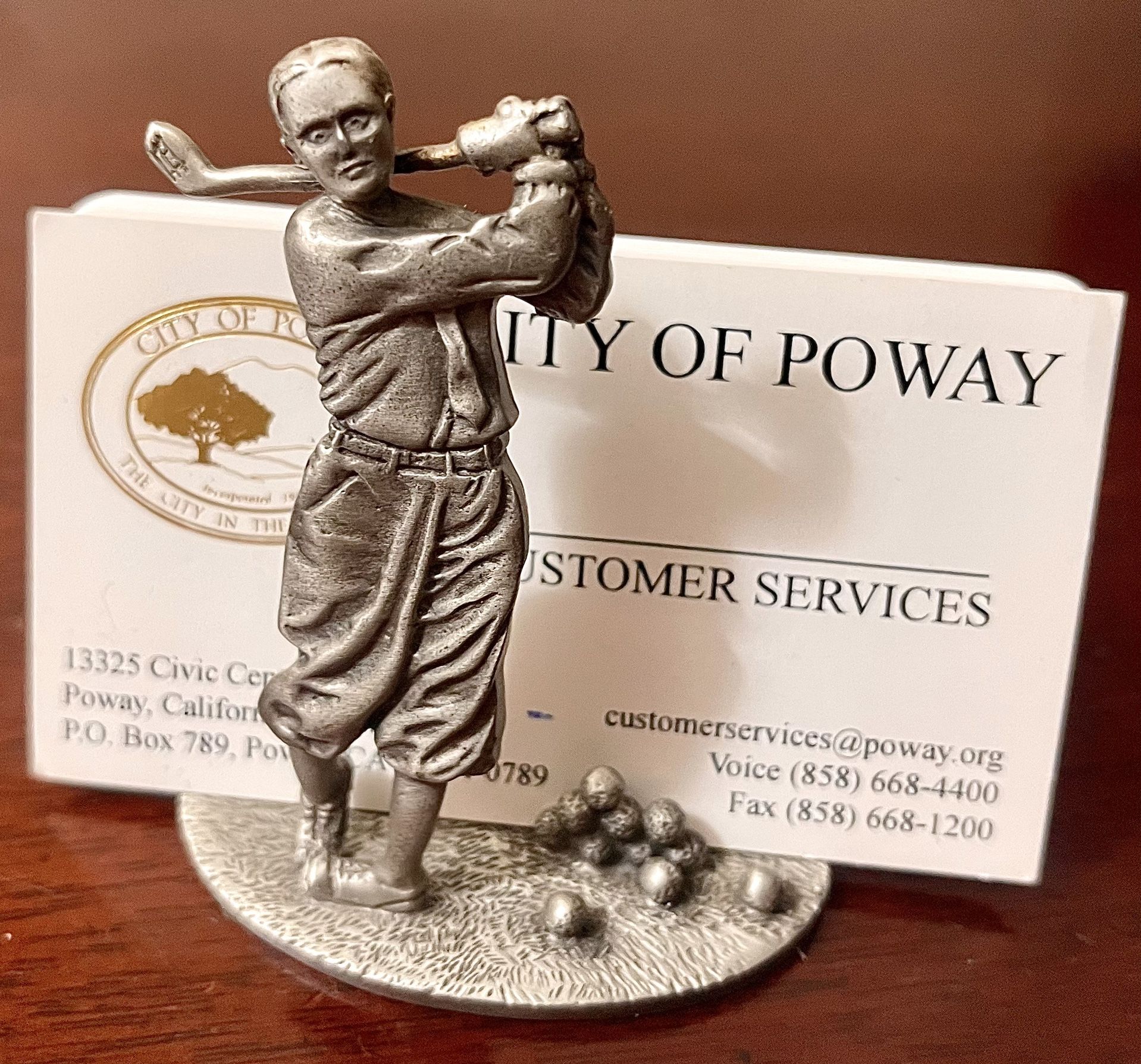 Vintage Fort Pewter Golfer Figurine Business Card Holder – Golf Desk Accessory