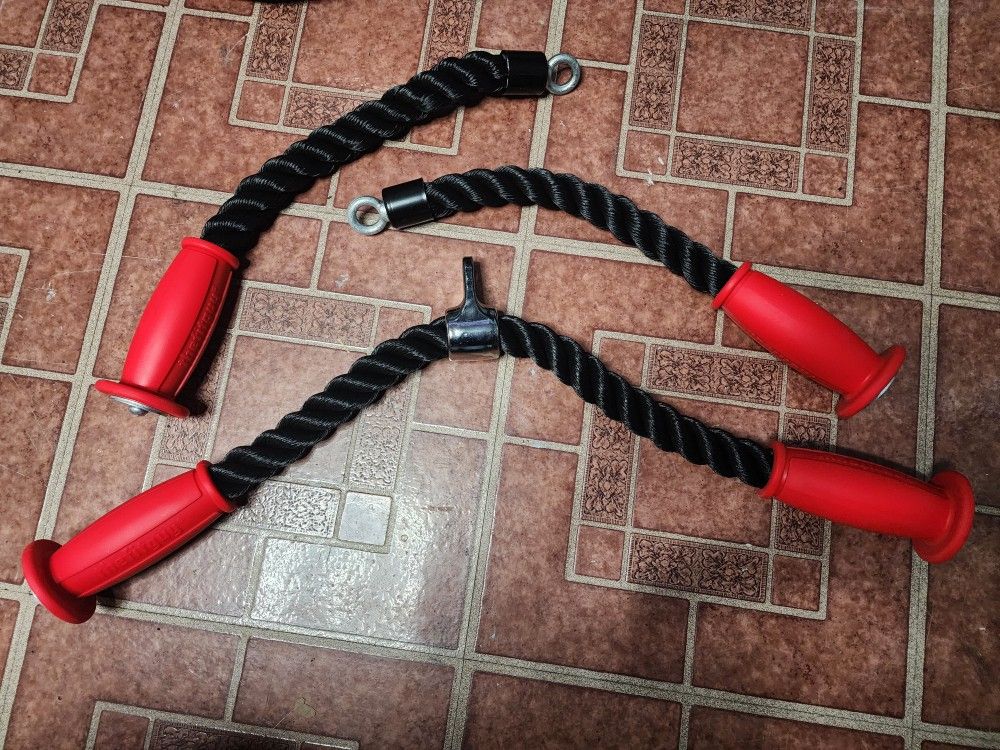 For sale: "Thefitguy" 1 Ergonomic 30" Grip Tricep Rope Cable Attachment and 2 Ergonomic 16.5" Single Tricep Ropes.
