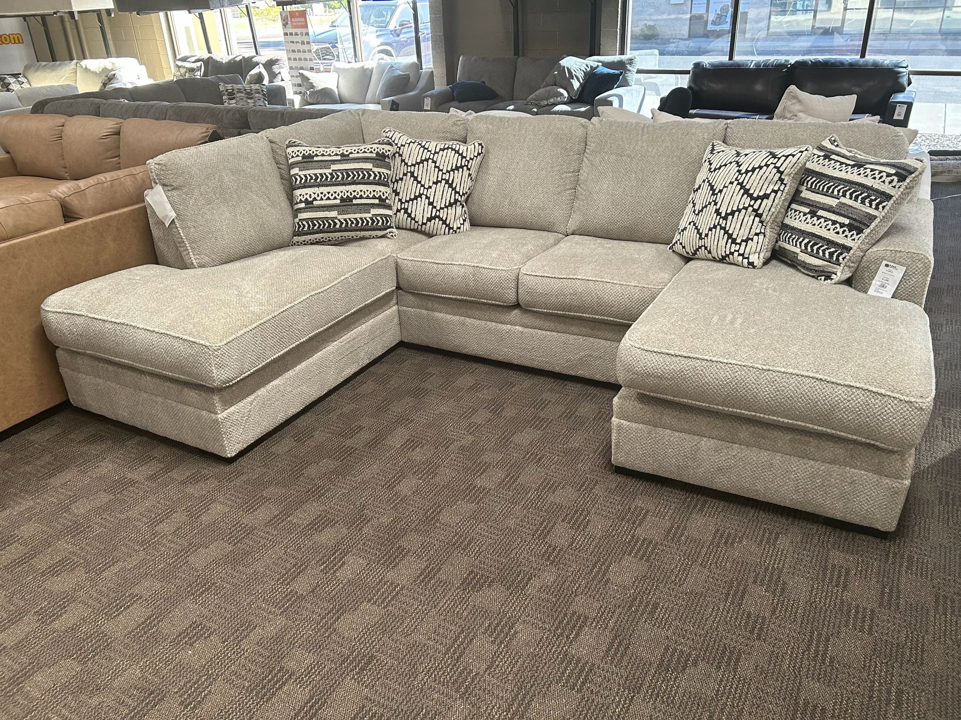 Tan Beige Double Chaise Sectional Couch