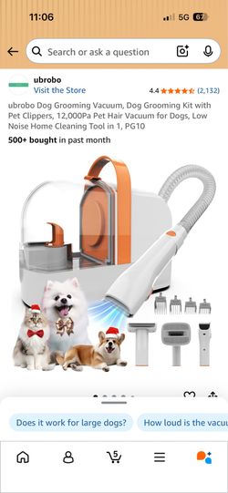 ubrobo Dog Grooming Vacuum, Dog Grooming Kit with Pet Clippers, 12,000Pa Pet Hair Vacuum for Dogs,