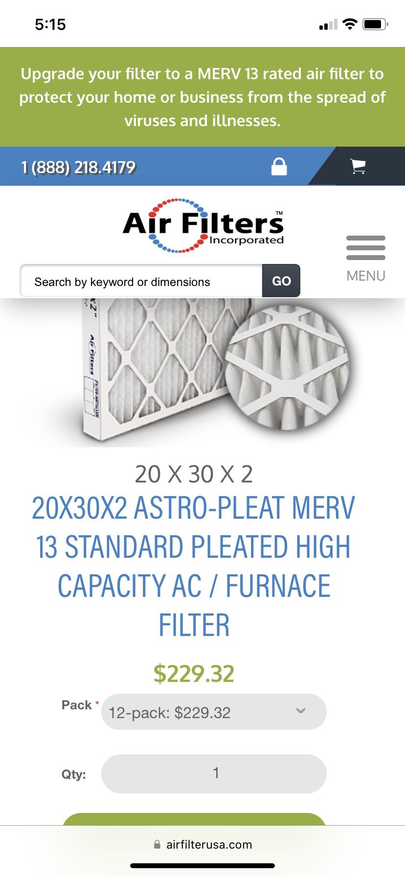 20x30x2 Merv 13 Air Filters 