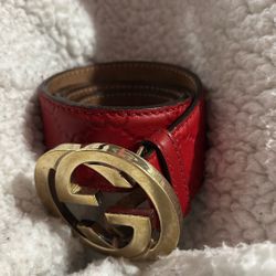 GUCCI 370543 Guccissima GG buckle Accessories Double G belt Sima leather Red
