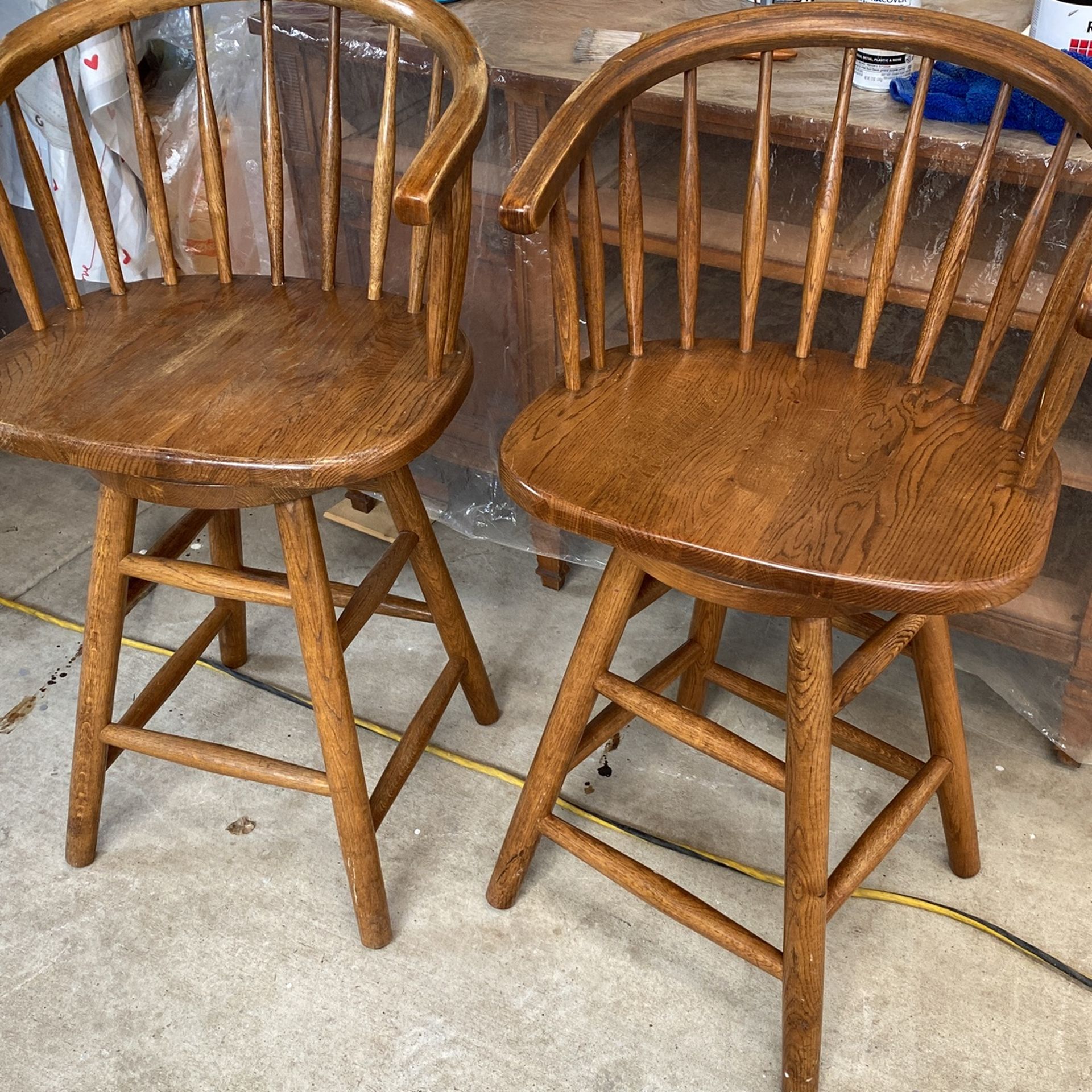 Set Of 2 Vintage Counter Chairs, Solid Wood