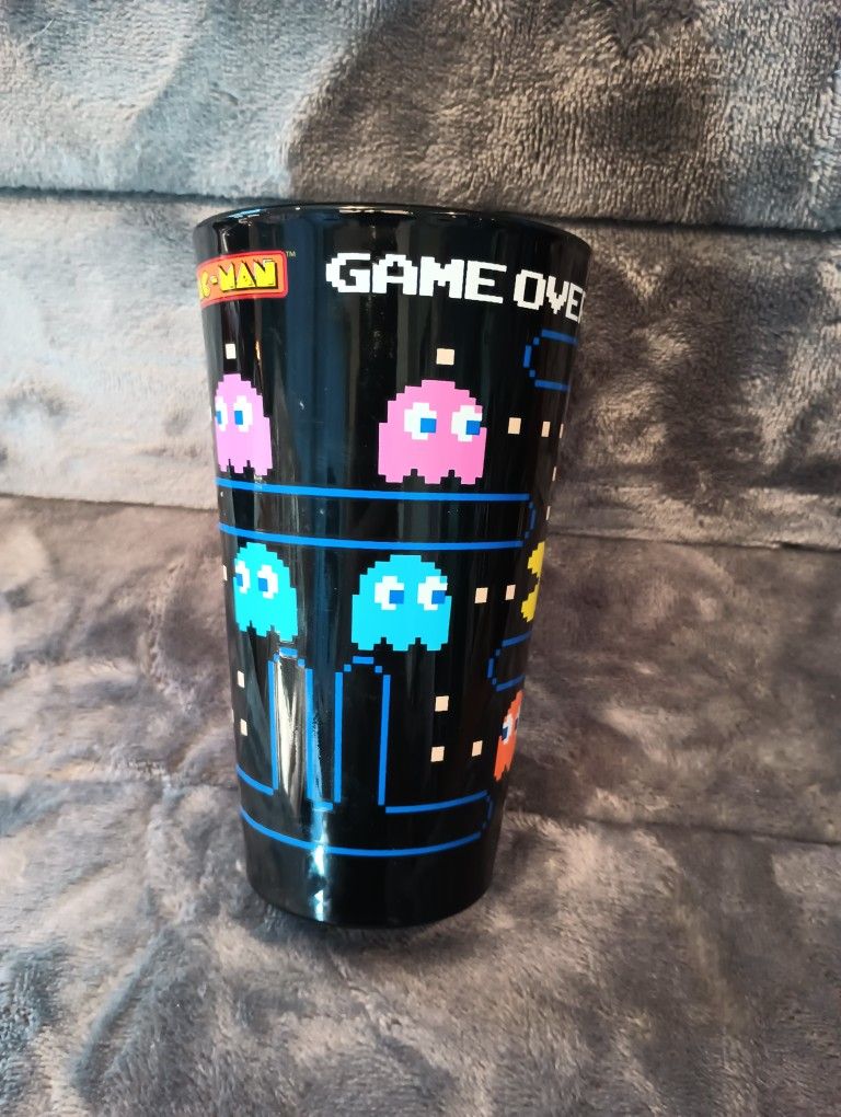 Pac-Man 'Game Over' Black Glass 15 oz 6" Tall Toonlabsink