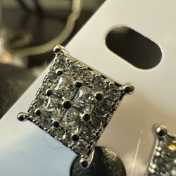Silver Platnum Waffles CZ Men’s Earrings 