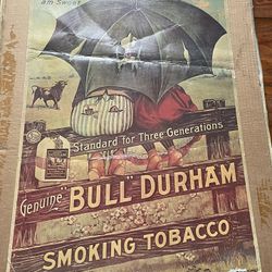 Bull, Durham, Tobacco Lithograph, Cardboard, Advertising, Antique Poster Original