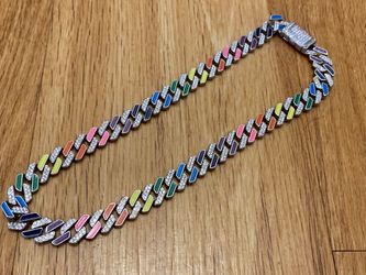 Rainbow Enamel Cuban Link Chain Necklac
