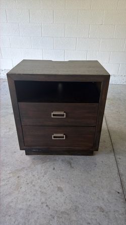 Dark Wood Nightstand with Two Drawers