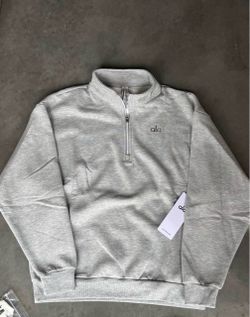 (SIZE S-M) HEATHER GREY Alo Yoga Accolade Quarter-Zip and Straight-Leg Sweatpants Set