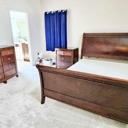 Wood Bedroom Set With A Dresser And A Queen Bed Frame With Two Nightstands - Will Deliver