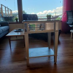 Bedside Table, Mirrored Silver