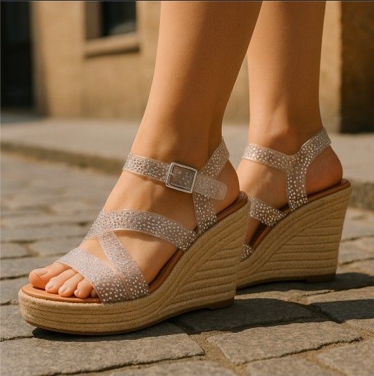 Woman's TORRID Clear Strap Rhinestone Wedge Sandels. Good Condition. Size 12. ONLY $30