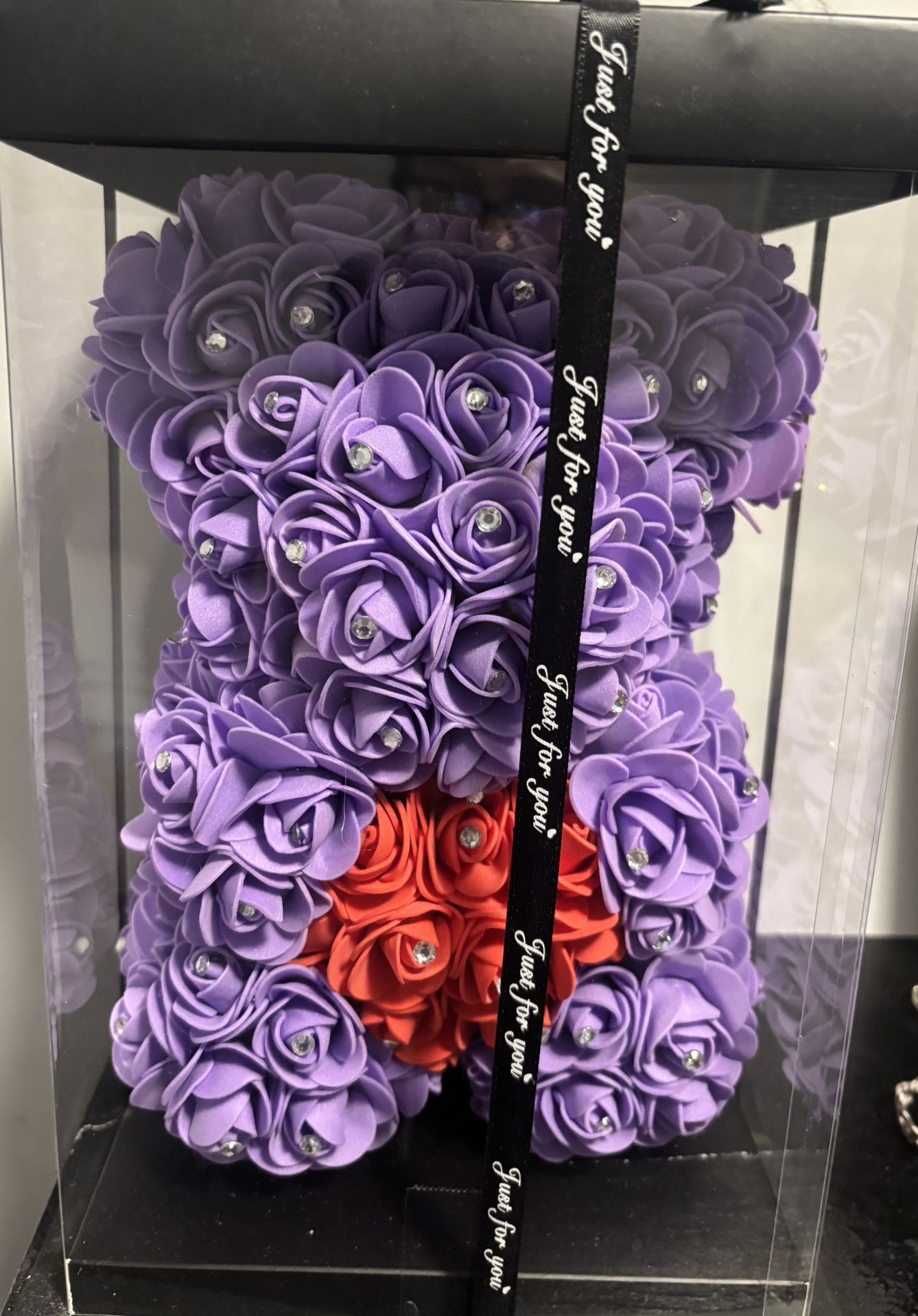 Purple Rhinestone Flower Teddy Bear