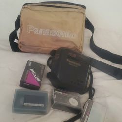 Panasonic Camcorder with Tan Bag and Tapes