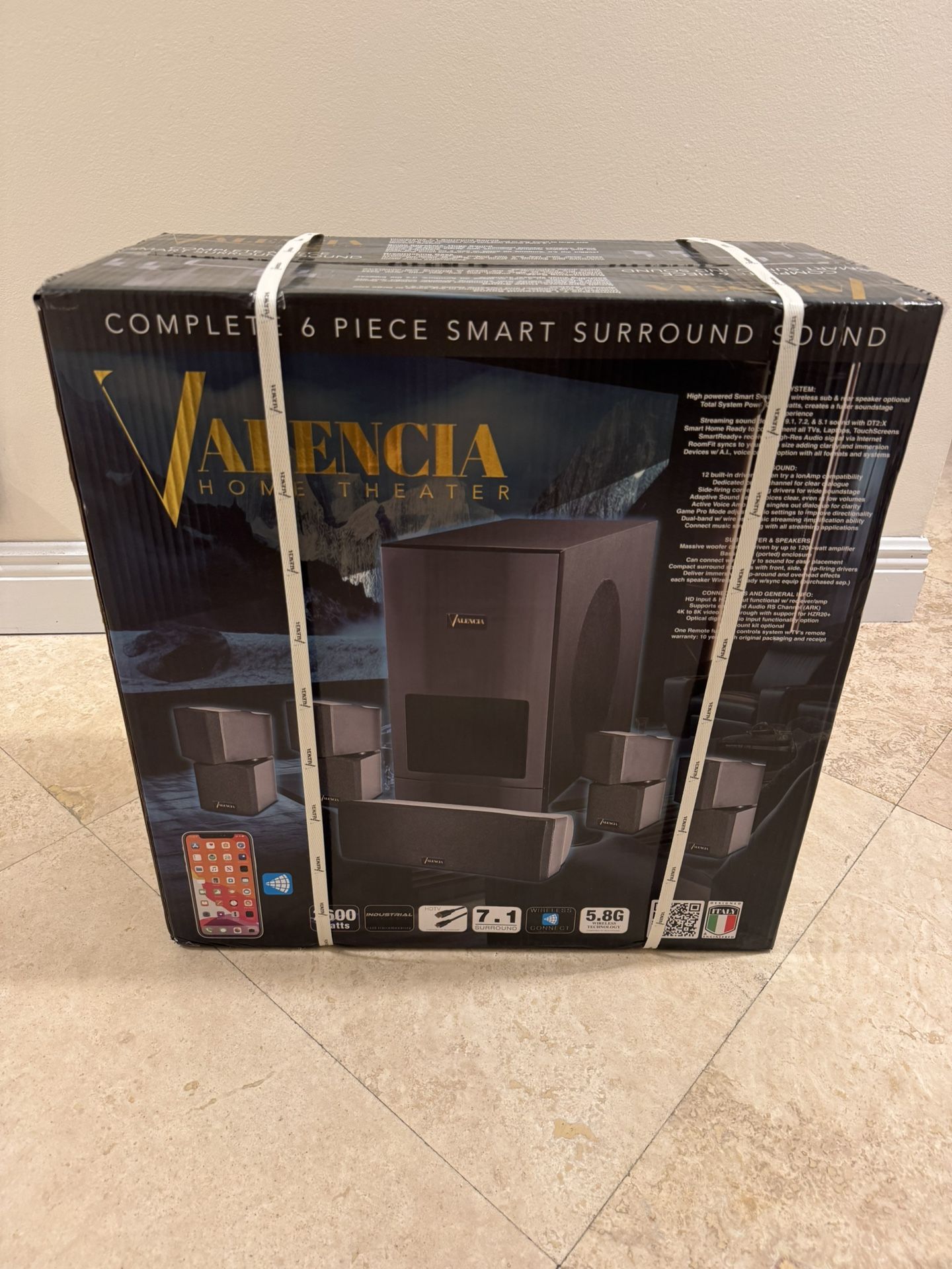 Valencia Surround Sound Home Theater Speakers: 6 Piece Speakers Plus Sound Bar