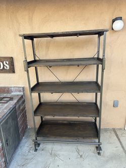Modern Industrial 5-Tier Wood & Metal Bookshelf (72" x 42")