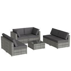 7-Piece Wicker Patio Conversation Set with Grey Cushions