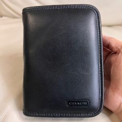 Vintage Coach Small Black Leather Zip Around Wallet Planner Clutch Organizer