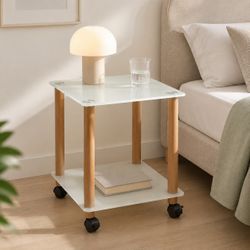 2-Tier Rolling Glass Side Table – $19.99