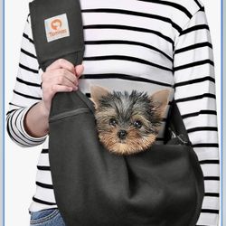 Tomkas Small Dog Sling Carrier - Adjustable Strap & Zip Pocket - Suitable for Puppies (Black)Reg. Retail $35.99