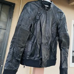 PUBLIC SCHOOL Men Blk Leather Motorcycle Biker Cafe Racer Bomber Jacket S Small