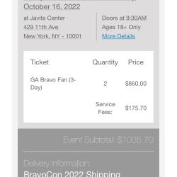 BravoCon Bravo Fan 3 day (Entire Event) Tickets