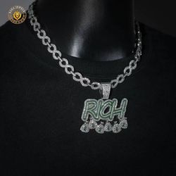 Hollow full diamond Cuban chain RICH letter money bag pendant