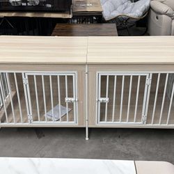 63" Dog Cage Furniture for 2 Pets with Divider, XL Wooden Double Dog Crate Furniture TV Stand for Mideum Breed（small damage