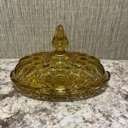 Vintage Anchor Hocking Fairfield Amber Cottagecore Art Deco Bohemian Glass Covered Butter Dish with Lid or Jewelry Dish