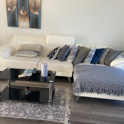 White Leather Sectional Couch 