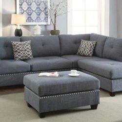 Brand New Grey Sectional Sofa With Ottoman
