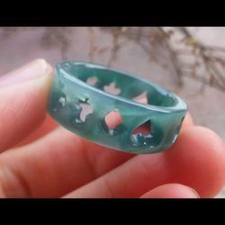 Certificate Jadeite Jewelry Jade luck Win money casino Hand Carved Poker Spade Heart Diamond Club Ring size9