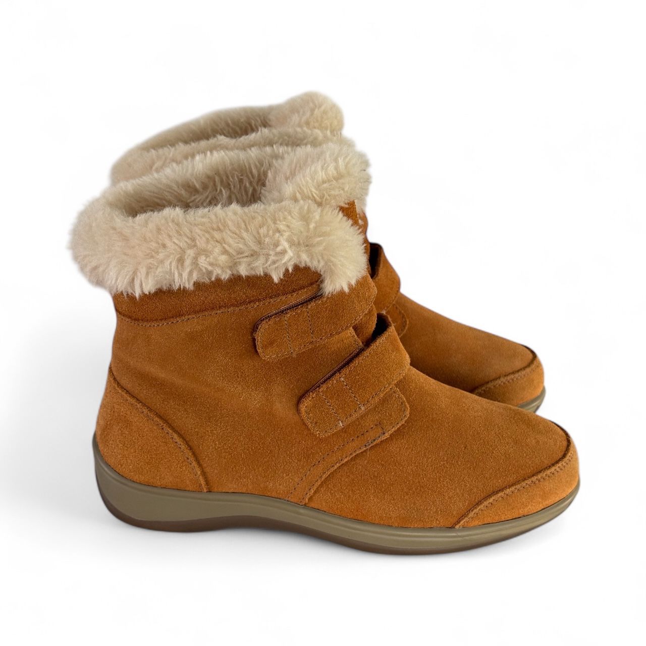 Orthofeet Florence Camel Suede Sherpa Lined Leather Boots Women Sz 7.5