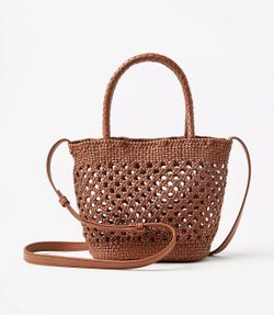 LOFT Brown Crossbody Bag Woven Crochet Boho Purse