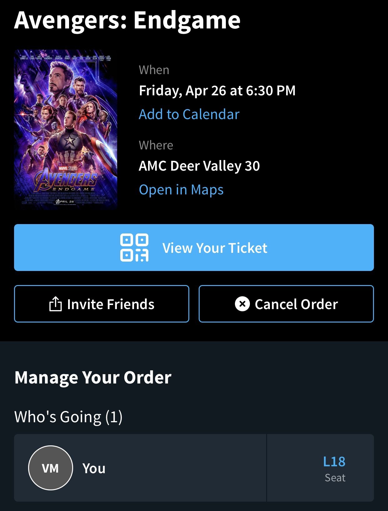 Avengers Endgame AMC Deer Valley IMAX Tickets