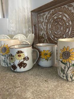 vintage floral sunflower boho mugs coffee cups