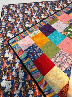 Handmade Patchwork Quilt with Cat Print Backing