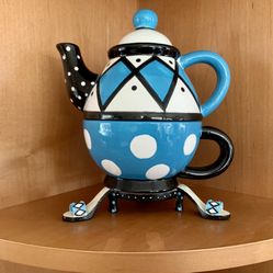 Bella Casa by Ganz hand painted Ceramic Teapot Cup and the Stand Set