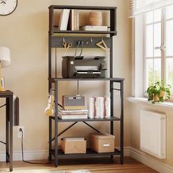 Bakers Rack with Storage Shelves and Power Outlet