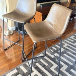 Bar Stools Set of 2, 26 Inches Counter Height Bar Stools with Back, Modern Faux Leather Barstools with Metal Legs and Footrest, Bar Chairs for Kitchen