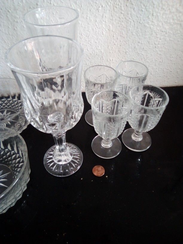 Vintage Anchor Hocking Wexford Decanter And Steamed Wine Glasses
